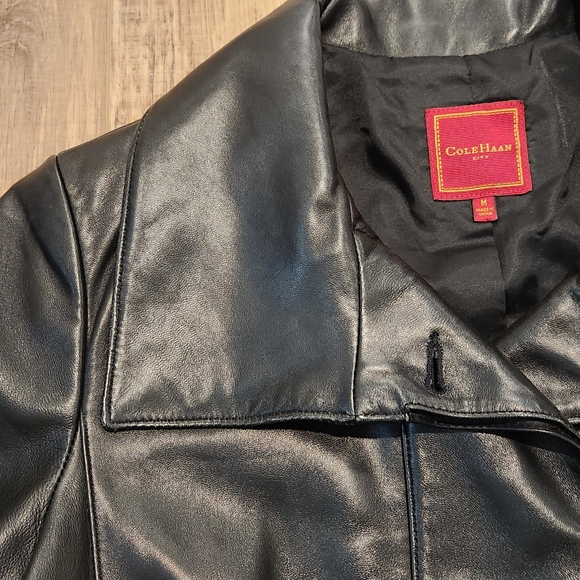 Vintage Cole Hann City Leather Jacket Women's Medium Lambskin Black - Picture 3 of 13